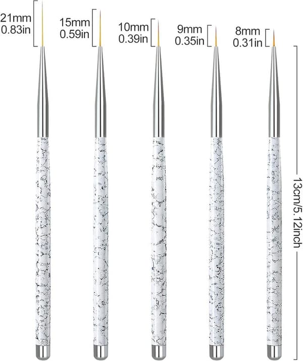 Gel Nagelborste 5 st 8-21mm Vit (W)