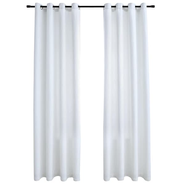 Mörkläggningsgardiner, set om 2 med metallringar, mockakänsla, polyester för vardagsrum sovrum, benvit 140 x 175 cm Vit