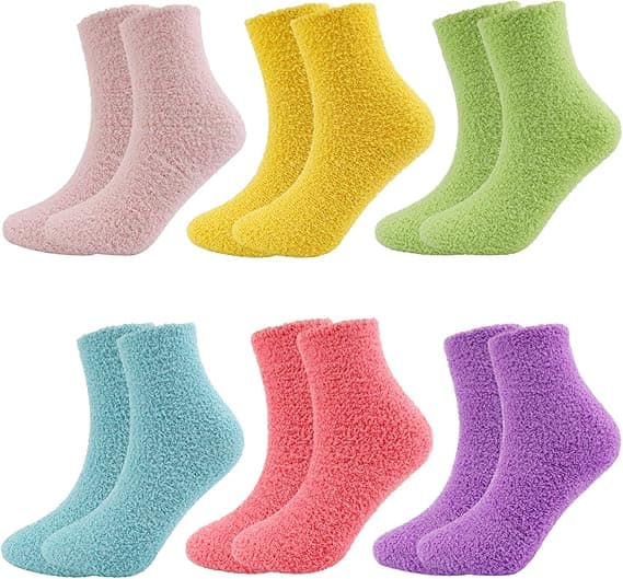 6-pack fluffiga strumpor för flickor, mjuka sängstrumpor, mysiga sovstrumpor
