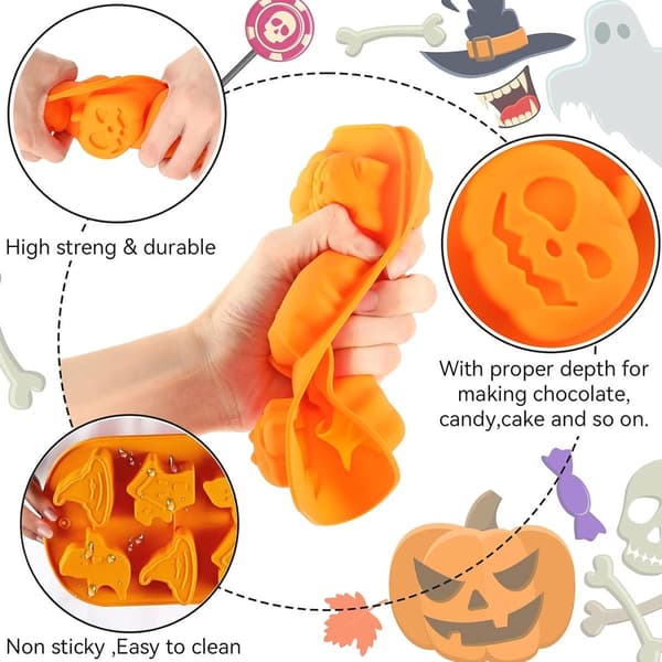 4 Stykker - Bageforme - Halloween Chokoladeform - Halloween Silikoneform - Chokoladeforme - Gelé