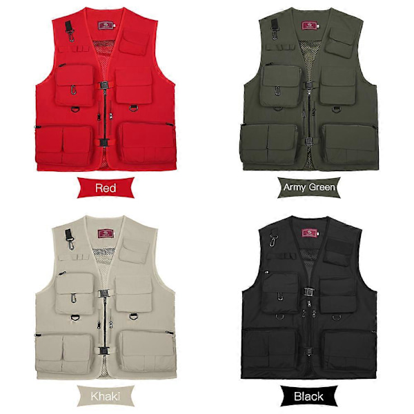 Fiske Fotograferingsväst Sommar Multifickor Mesh Jackor Snabbtorkande Väst Khaki Khaki XXXL