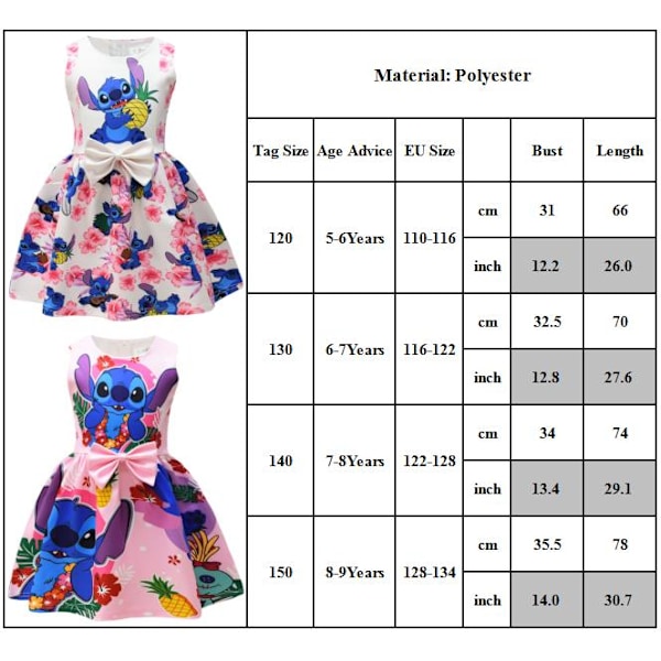 Stitch Jenter Tegneserie Prinsessekjole Låve Bursdagsfest Ballkjole Skaterkjole #2 #2 130cm