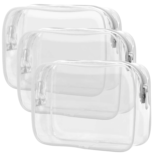 Transparent toalettväska, 3-pack TSA-godkänd toalettväska i kvartsstorlek, bärbar väska som uppfyller flygplatsflygbolagens regler, vit