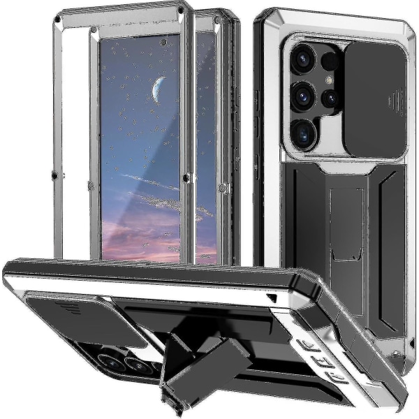 Vattentätt case för Samsung Galaxy S24 Ultra/ S24 Plus/ S24 Aluminium Metallram Skjut cover Stöd Stötsäker hela kroppen Silver For S24 Ultra
