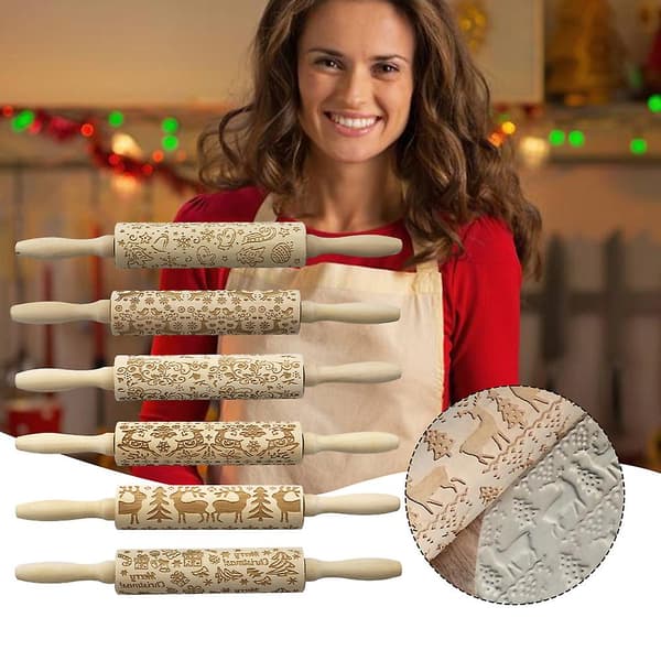 Härlig Jul Symboler Tre Kjevle Husholdning Non-Stick Deigrulle for Kjøkkenbaking_jar