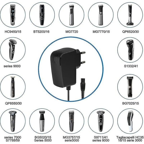 Ersättningsladdare 15 V för Philips Hq8505-trimmer för rakapparater i serierna 1000 3000 5000 7000 9000 Qp6650 Qp6550 Qp6620 Qp6510 Qp6520 Elskägg Power