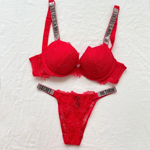 Seksikkäät alusvaatteet Mukavuus Naiset Setti Push Up Rintaliivit Victoria's Secret Alusvaatesetti Naiselliset Alusvaatteet Vetement Femme Pitsi punainen Lace red Lace red 75C