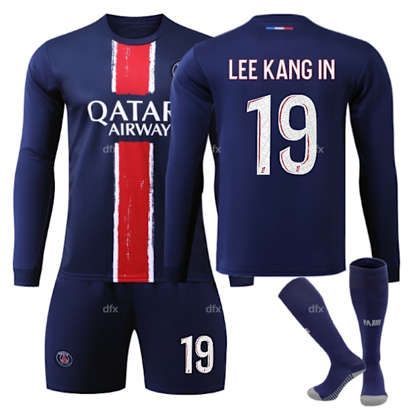 Paris Saint-Germain Børne Hjemmestande 2024-2025 Efterår Og Vinter Nr. 19 Sokker 28 LEE KANG IN No 2 socks + Guard 28