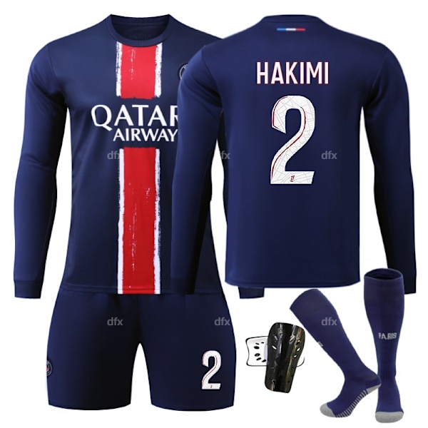 Paris Saint-Germain Barn Hemmaställ 2024-2025 Höst & Vinter Nr 2 strumpor + Vakt 24 HAKIMI No 7 socks + Guard 24