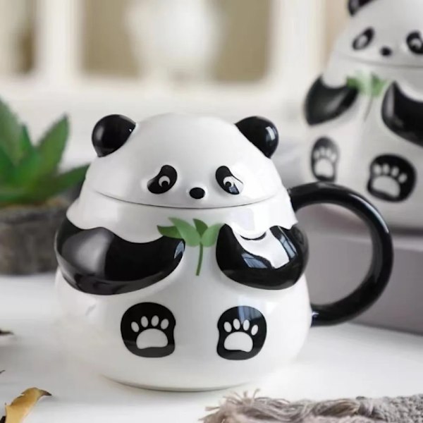 Panda Vandkop Keramikkrus med Låg Flot Pige Niche Design Søde Børn Kreative Hjem Krus Kaffekopper