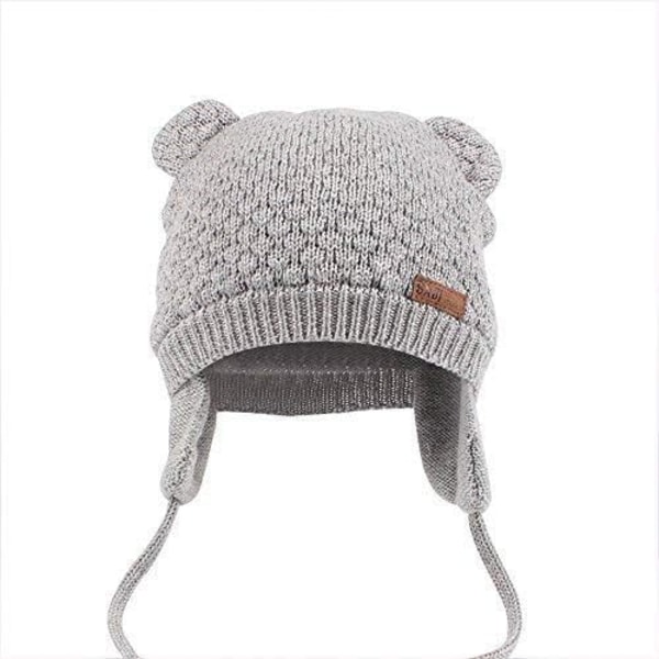 Unisex Babybjørn Beanie - Sød Toddler Varmt Hat med Ørelommer til Efterår og Vinter Grey 0-6 months