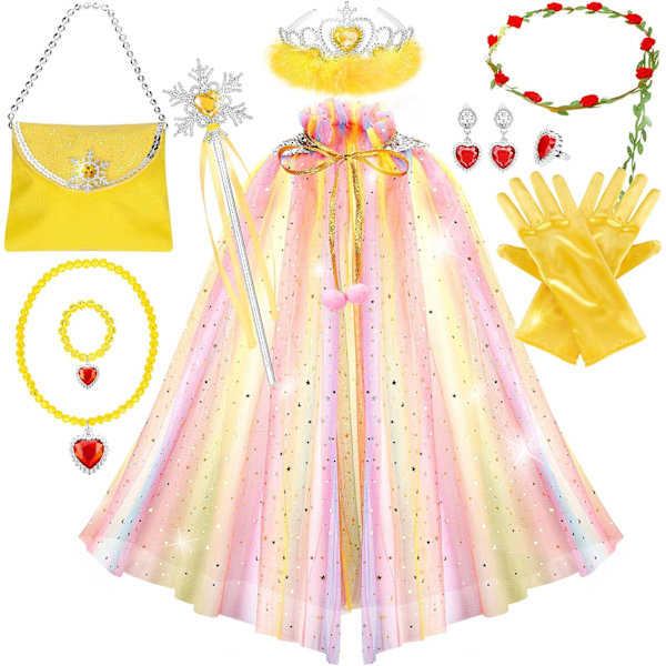 Prinsesse Kappe Sett, 12 stk Prinsesse Kjoler Opp Klær for Liten Jente, Prinsesse Kjoler for Jente 3-8 År Bursdagsgave Colorful