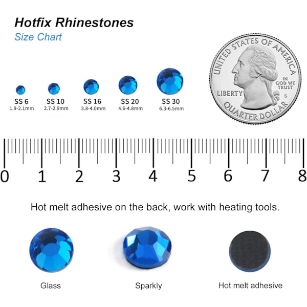 8000 st Hotfix Capri Blå Strass för Hantverk, SS6 (1,9-2,1 mm) Capri Blå Capri Blue SS6