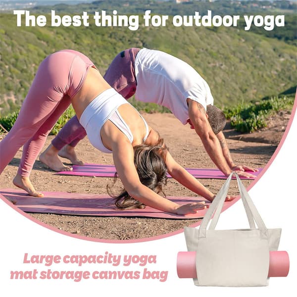 Yoga Pilates Måtte Taske Basic Canvas Tote med måttelomme_jarx