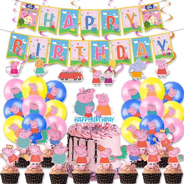 Peppa Pig Tema Födelsedagsbanner Ballong Tårtdekoration