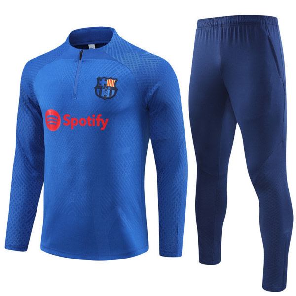 Sesong 23-24 Barcelona Langarmet Halv Treningsdrakt for Voksne Fotballuniform Treningsdrakt Langarmet Drakt Marineblå Navy Blue 16 Navy blue 16