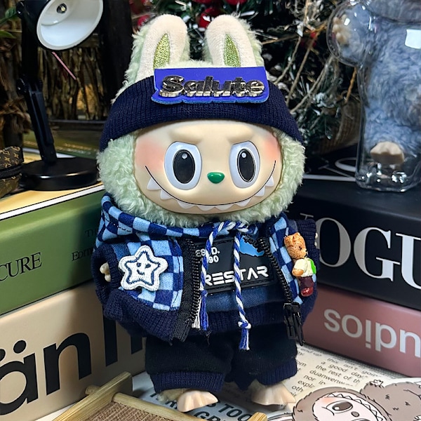 Sommerudsalg Labubu dukkeklæder første generation anden generation blind box Labubu dukkeklæder (pandebånd + jakke + sweatshirt + sweatpants) Mörkblå trendig