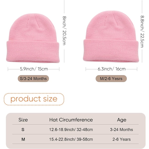 Vinterstrikket Beanie til Småbørn - Blød Unisex Varmt Hætte til Drenge og Piger 3 Pack Hats: White/Beige/Pink 2-6 years