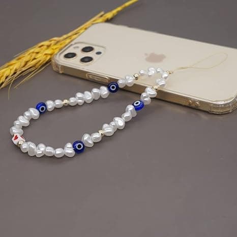 Perlemobitelefon Lanyard håndledsrem, Smiley Face Star Letter