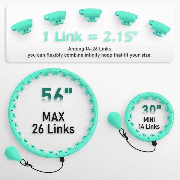 Vektet Hula Hoop med 26 Lenker (6 Tommer) for Voksne Vekttap Infinity Hoop Plus Size Smart Treningsutstyr for Kvinner Blå blue