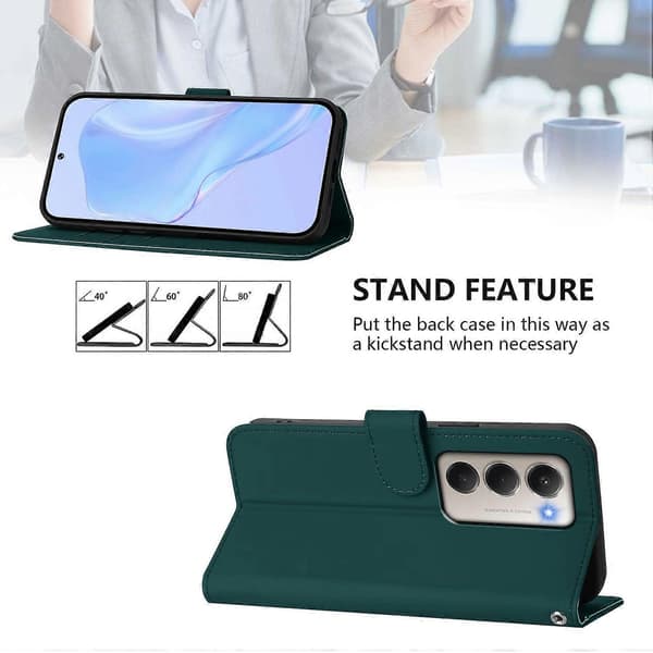 Xiaomi Redmi 15 5G Cover - Solid Color Leather Wallet Case with Strap, Stand Function Protective Phone Case Dark g Dark green Dark Green