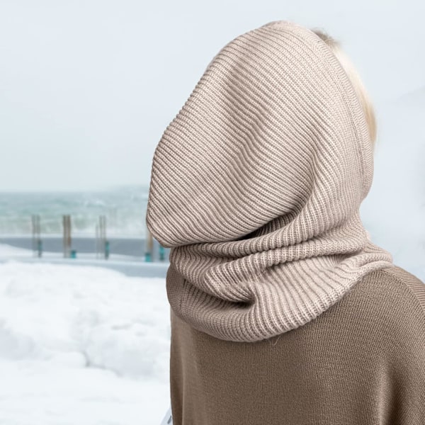 Vinterstrikket lue for kvinner - varm hettegenser med snor 1 Pc Hooded Hat: Camel