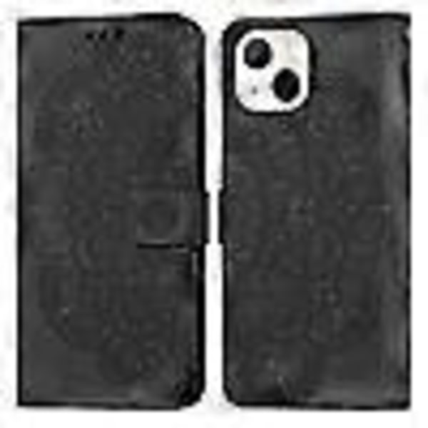 Til iPhone 14 Plus Mandala Præget Flip Læder Telefon Cover Sort
