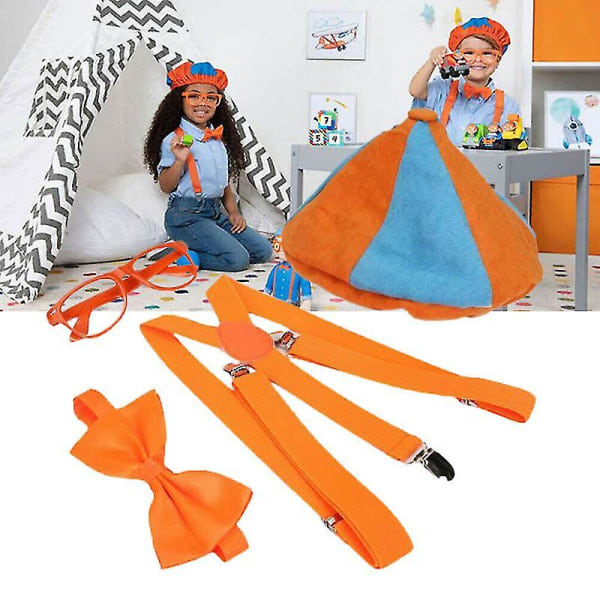 Var som Blippi Utklädningsset! Rollspelsdräkt Hatt Glasögon Hängslen Fluga-G