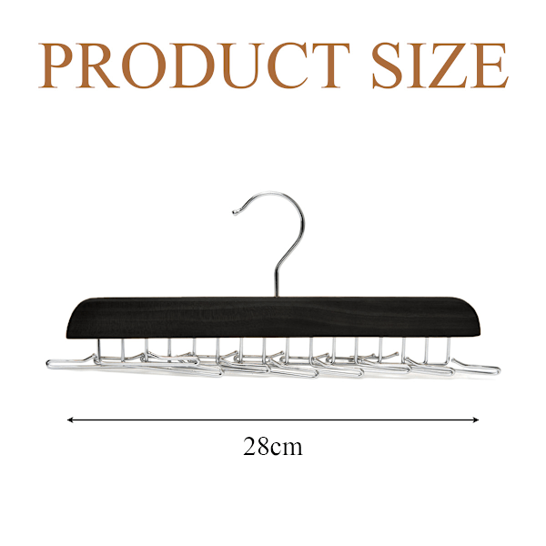 Slipshenger med metallkroker, plassbesparende slipsholder for menn – Slips- og beltehenger i tre med stor kapasitet for garderobe black