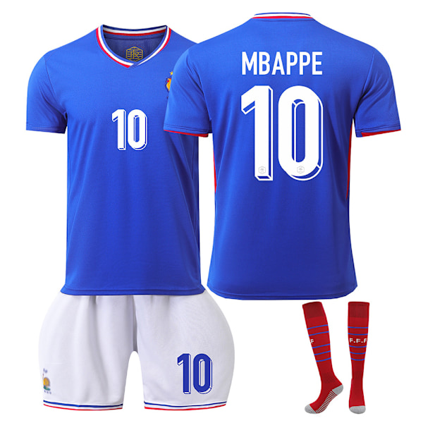 2024 UEFA EM 2024 Frankrig Hjemme Ude Fodboldtrøje Sæt Nr.10 Mbappé hjemme hjemme home 26