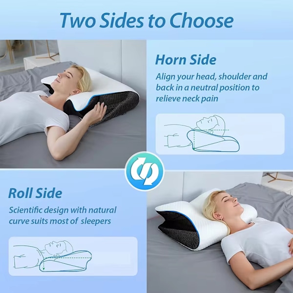 Viskoelastisk nakkepute, Ergonomisk 2-i-1 ortopedisk pute for nakkesmerter, Konturert støttepute, 1 stk Lysegrå (Rabattert) Light Gray