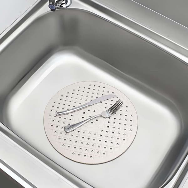 Gummi Vaskemåtte, Rund Ø31cm, Hvid & Sort, 2 Stykker, til Køkkenvaskens Bund