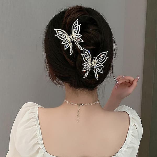 Metall sommerfuglklips Perle Rhinestone Klype Hårklemmer Elegant Gave til Kvinner, Sett med 2_jarx