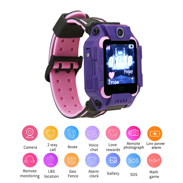 Q19 Barn Smart Phone Watch Vattentät plug-in kort Kamera Positioneringsarmband (violett)