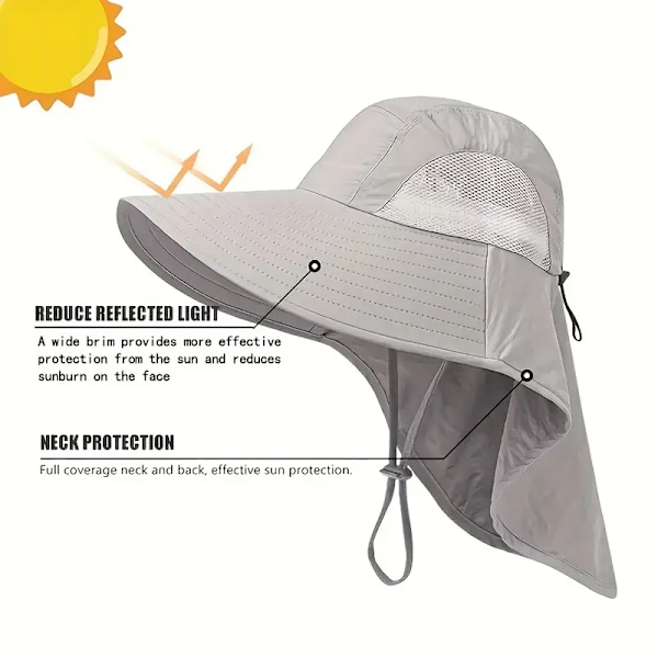UV-skyddande solhatt med brett brätte och nackskydd för utomhusbruk - Unisex fiskehatt för vandring, fiske och annat