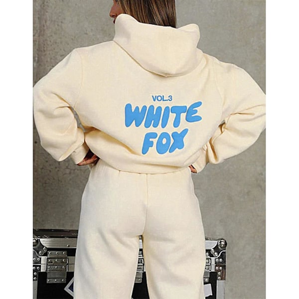 Hættetrøje-hvid Fox Yderbeklædning - to-delt hoodie sæt Langærmet Hætteklædt Outfit Sæt Jst. Lys gul Light yellow L