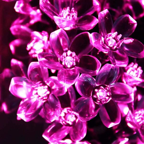 Solcellsdriven blomsterljusslinga utomhus vattentät 7 meter 50 körsbärsblommor LED rosa älvljus