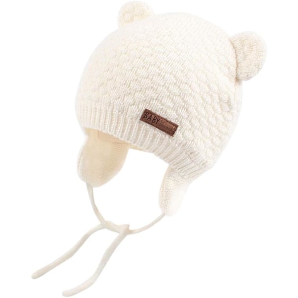 Unisex Babybjörnsmössa - Söt Toddler Varm Hatt med Öronfickor för Höst och Vinter White 0-6 months