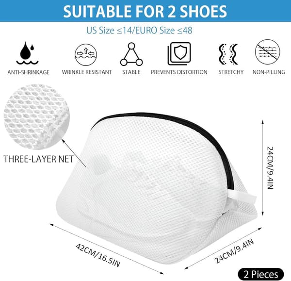 2 stk. - Vaskepose til sko - 42*24*24 cm - Vaskenet til sko - Vaskepose til sko - til sko eller sneakers