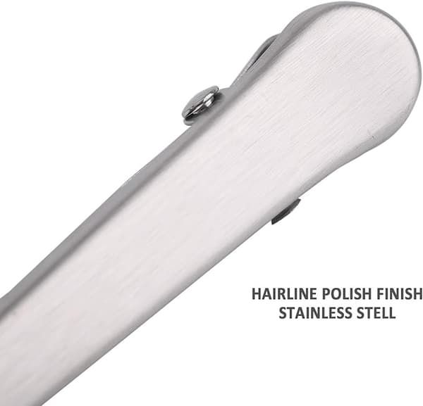 Sett med 6 poseklemmer i rustfritt stål.