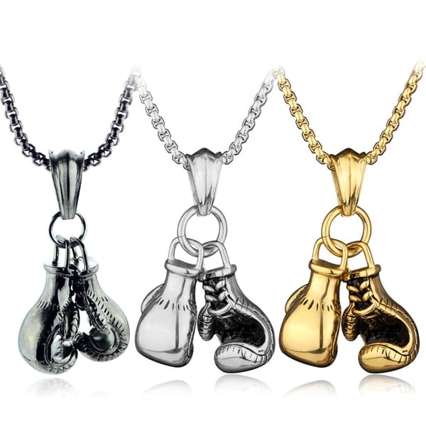 Halsband med boxningshandskar i rostfritt stål för män, 3-pack - guld, silver, svart_jarx