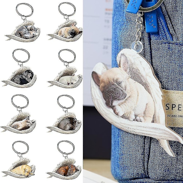 Hengende pynt nøkkelring Søt sovende engel hundvinge anheng hund gave Ca (FMY) Cat Puppet