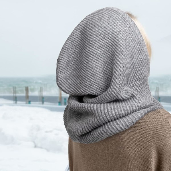 Naisten talvinen neulottu pipo - Lämmin huppu-huivipipo nyörillä 1 Pc Hooded Hat: Dark Grey