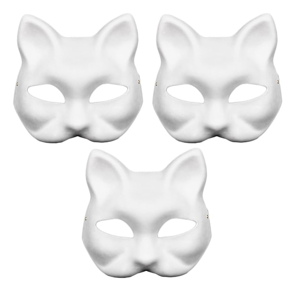 DIY tomme kattemasker, 6-pak ubemalet rene hvide graffiti ansigtsmasker kat hvid papirmask med malepensler til dekorationshåndværk