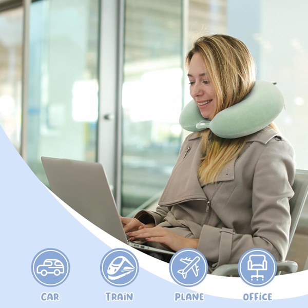 Reisepute Nakkepute Memory Foam Reiseputer Hodestøttepute for Fly T tog Bil Kontor Reise Essensielle Flypute for en Lang Tid Grå Gr Green One Size
