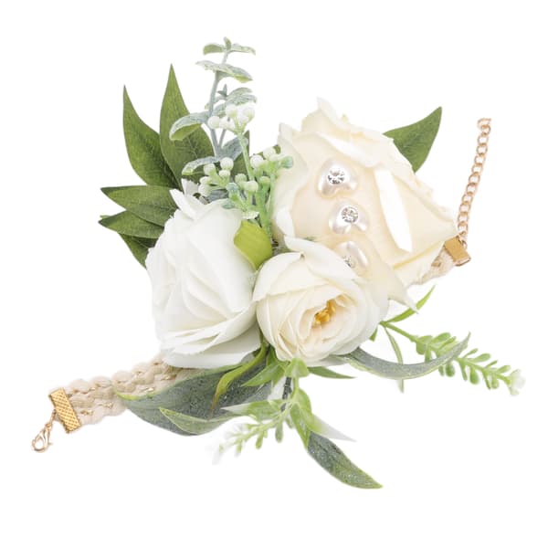 Håndledsblomster til bryllup, brud, håndledsblomst, dekorative hvide roser og grønne blade til bal 0.1