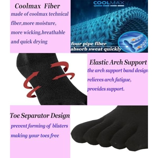 Toe Socks for Women and Men No Show Low Cut High Performance 5 Finger Running Socks Athletic Moisture Wicking 3-Pack