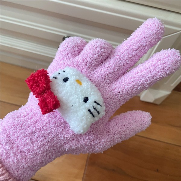 Søte kattegodteri-fargede kt-kattevotter i tykk plysj for vintervarme, korallfleece pink