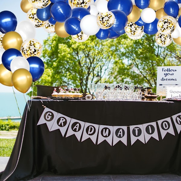 XJ-Marinblå och guld ballongbåge kit 146 st kungligt blått guld vita ballonger för examen födelsedagsfest babyshower dekoration