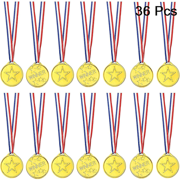 36 stk gullmedaljer vinnere plastmedaljer for barn gullmedalje for barnefestdekorasjoner og sportspriser